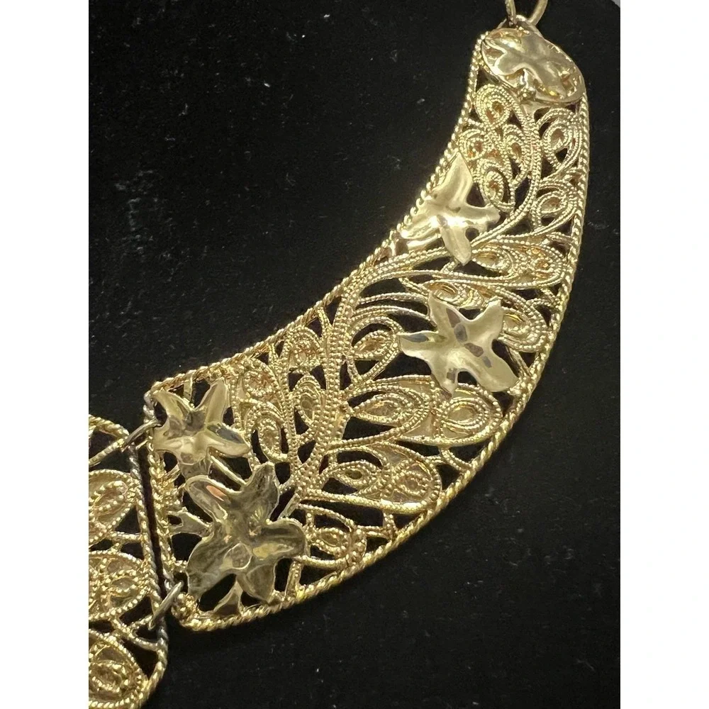 Jose Barrera Avon Gold Plated Filigree Floral Bib‎ Necklace 18-21